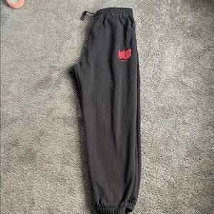 White Fox Boutique Black Joggers with Red Logo
